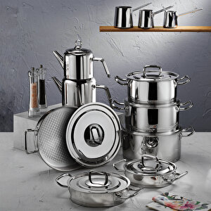 Vento Prestige 20 Parça Ideal Çeyiz Tencere Set Çelik Metal Steel Kapak Ar20867