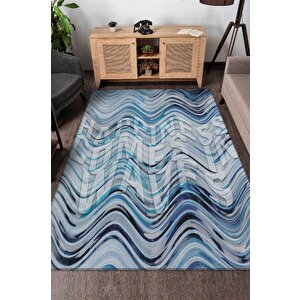 Mavi Renk Geçişli Dekoratif 3d Halı Özel Tasarım Yazılı Genç Odası Halısı Yazlık Halısı 120x180 cm