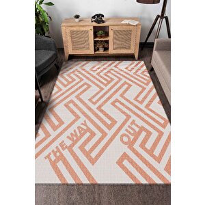 Çıkış Yolu Turuncu Renkli Halı Geometrik Oturma Odası Halısı Modern Salon Halı 100x150 cm
