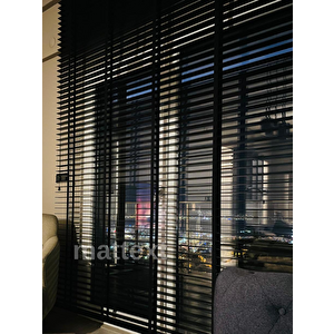 Siyah Redektörlü Kurdelalı Ahşap Jaluzi 100x200 cm