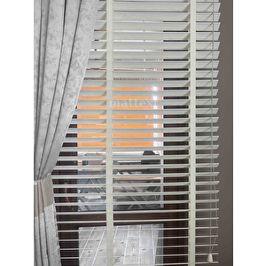 Krem Redektörlü Kurdelalı Ahşap Jaluzi 200x160 cm