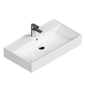 Plan Tezgah Üstü Kare Lavabo , 80 X 45 Cm., Beyaz