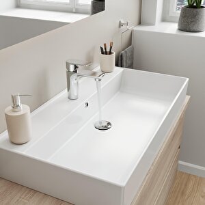 Plan Tezgah Üstü Kare Lavabo , 80 X 45 Cm., Beyaz