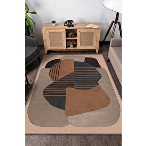 Homshtag Yaşama Sanatı Kahverengi Bej Renkli Halı Geometrik Oturma Odası Halısı Minimal Salon Halı