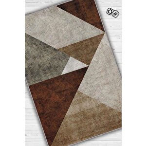 İyi Yaşam Üçgeni Kahverengi Renkli Halı Geometrik Oturma Odası Halısı Minimal Salon Halı 100x150 cm