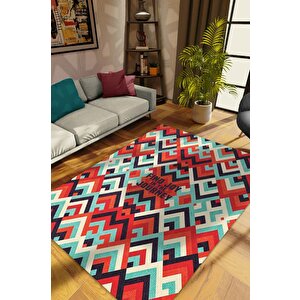 Yolculuk Renkli Retro Geometrik Oturma Odası Yazlık Halı Pamuklu Yıkanabilir Salon Halısı 100x150 cm