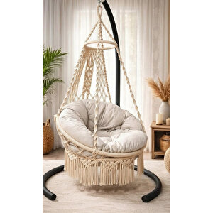 Tek Kişilik Makrome El Örgüsü Salıncak (bej) Mi̇nder Ve Aski Demi̇ri̇ İle Mis38002ma