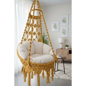 MİS38001 Sarı Makrome Salıncak  %100 El Işçiliği - (SALINCAK, ASKI DEMİRİ VE MİNDER SETİ DAHİL)