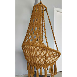 MİS38001 Sarı Makrome Salıncak  %100 El Işçiliği - (SALINCAK, ASKI DEMİRİ VE MİNDER SETİ DAHİL)