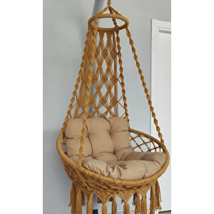 MİS38001 Sarı Makrome Salıncak  %100 El Işçiliği - (SALINCAK, ASKI DEMİRİ VE MİNDER SETİ DAHİL)