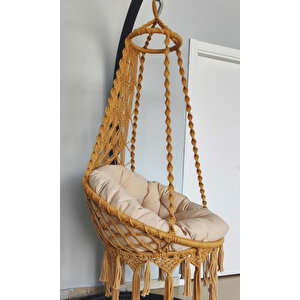 MİS38001 Sarı Makrome Salıncak  %100 El Işçiliği - (SALINCAK, ASKI DEMİRİ VE MİNDER SETİ DAHİL)