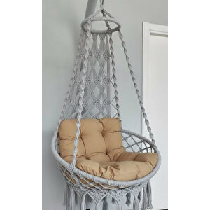 MİS38001 Açık Gri Tek Kişilik Makrome El Örgüsü Salıncak (SALINCAK, ASKI DEMİRİ VE MİNDER SETİ DAHİL)