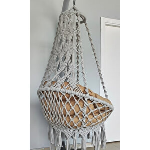 MİS38001 Açık Gri Tek Kişilik Makrome El Örgüsü Salıncak (SALINCAK, ASKI DEMİRİ VE MİNDER SETİ DAHİL)