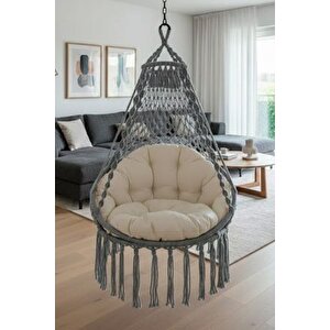 MİS38001 Açık Gri Tek Kişilik Makrome El Örgüsü Salıncak (SADECE SALINCAK)