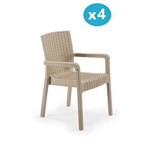 Sy-2527 Royale Hasır Desenli Rattan Bahçe Koltuk Sandalye 4'lü Set Bej