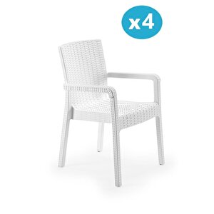 Sy-2527 Royale Hasır Desenli Rattan Bahçe Koltuk Sandalye 4'lü Set 1000 Beyaz
