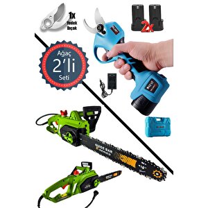 Profesyonel 4200 W Elektrikli Zincirli Testere + 948 Vf Şarjlı Çift Akü Ağaç Dal Budama Kesme Makası