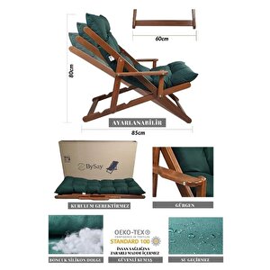 Puf Minderli Ahşap Kademeli Şezlong Bahçe&balkon&teras&plaj Katlanır Şezlong Ceviz Yeşil