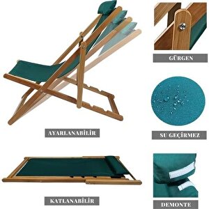 Reyo Ahşap Katlanabilir Taşınır Puf Minderli Kollu Kademeli Şezlong Plaj, Bahçe Şezlong 3lü Set Krem