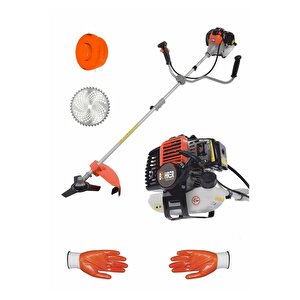 Pross Dark Orange Profesyonel 3.5 Hp Yan Tipi Benzinli Ot Çalı Çim Biçme Makinesi Tırpanı + Eldiven