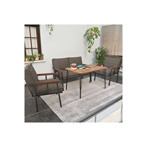 Modern Serisi Balkon, Bahçe, Cafe - Metal Kanepe Koltuk Takımı - 2+1+1 60x90cm Masalı - Cappucino Cappuccino