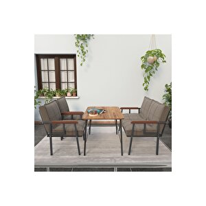 Modern Serisi Balkon, Bahçe, Cafe - Metal Kanepe Koltuk Takımı - 2+1+1 60x90cm Masalı - Cappucino Cappuccino