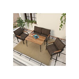 Hayal Serisi Modern Balkon, Bahçe, Cafe - Metal Kanepe Koltuk Takımı 2+1+1 - 60x90 Masalı - Kahverengi Kahverengi