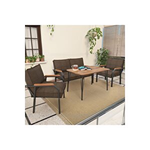 Hayal Serisi Modern Balkon, Bahçe, Cafe - Metal Kanepe Koltuk Takımı 2+1+1 - 60x90 Masalı - Kahverengi Kahverengi
