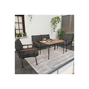 Modern Serisi Balkon, Bahçe, Cafe - Metal Kanepe Koltuk Takımı - 2+1+1 60x90cm Masalı - Antrasit Antrasit