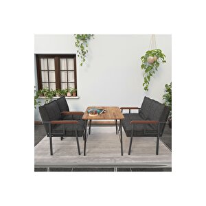 Modern Serisi Balkon, Bahçe, Cafe - Metal Kanepe Koltuk Takımı - 2+1+1 60x90cm Masalı - Antrasit Antrasit