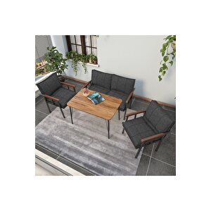 Modern Serisi Balkon, Bahçe, Cafe - Metal Kanepe Koltuk Takımı - 2+1+1 60x90cm Masalı - Antrasit Antrasit