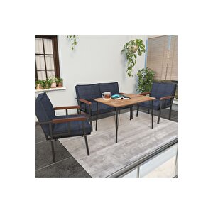 Hayal Serisi Modern Balkon, Bahçe, Cafe - Metal Kanepe Koltuk Takımı 2+1+1 - 60x90 Masalı - Lacivert Lacivert