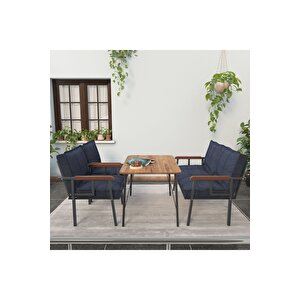 Hayal Serisi Modern Balkon, Bahçe, Cafe - Metal Kanepe Koltuk Takımı 2+1+1 - 60x90 Masalı - Lacivert Lacivert