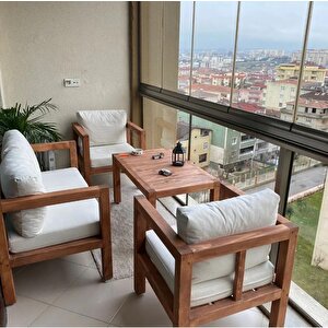 Oduns Mia 2+1+1 Bahçe Balkon Teras Ahşap Oturma Grubu