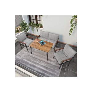 Hayal Serisi Modern Balkon, Bahçe, Cafe - Metal Kanepe Koltuk Takımı 2+1+1 - 60x90 Masalı - Açık Gri Açık Gri