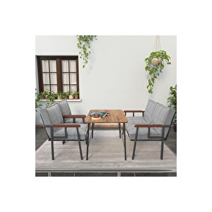 Hayal Serisi Modern Balkon, Bahçe, Cafe - Metal Kanepe Koltuk Takımı 2+1+1 - 60x90 Masalı - Açık Gri Açık Gri