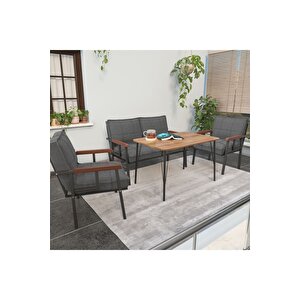 Hayal Serisi Modern Balkon, Bahçe, Cafe - Metal Kanepe Koltuk Takımı 2+1+1 - 60x90 Masalı - Koyu Gri Koyu Gri