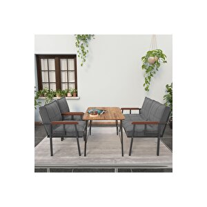 Hayal Serisi Modern Balkon, Bahçe, Cafe - Metal Kanepe Koltuk Takımı 2+1+1 - 60x90 Masalı - Koyu Gri Koyu Gri
