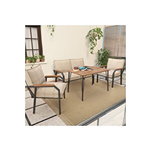 Hayal Serisi Modern Balkon, Bahçe, Cafe - Metal Kanepe Koltuk Takımı 2+1+1 - 60x90 Masalı - Krem Krem