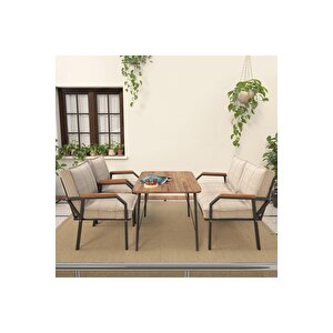 Hayal Serisi Modern Balkon, Bahçe, Cafe - Metal Kanepe Koltuk Takımı 2+1+1 - 60x90 Masalı - Krem Krem
