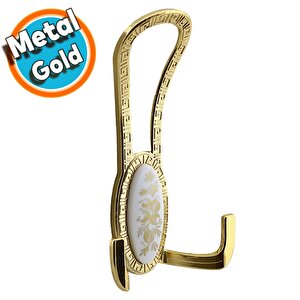 Portmanto Vestiyer Duvar Banyo Askısı Metal Dolap Elbise Askılığı Gold Beyaz Desenli 4 Adet