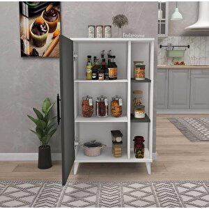Enda Home 6 Raflı Kapaklı Çok Amaçlı Dolap 97x65x32 Cm Beyaz - Antrasit