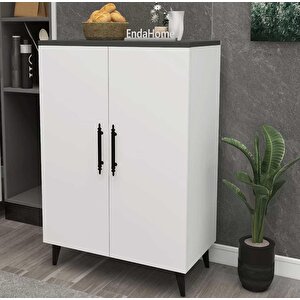 Enda Home 3 Raflı 2 Kapaklı Çok Amaçlı Dolap Antrasit - Beyaz