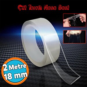 Çift Taraflı Nano Bant Suya Dayanıklı Yıkanabilir Güçlü Yapıştırma Bandı Şeffaf 18 Mm X 2 Metre