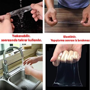 Çift Taraflı Nano Bant Suya Dayanıklı Yıkanabilir Güçlü Yapıştırma Bandı Şeffaf 18 Mm X 2 Metre
