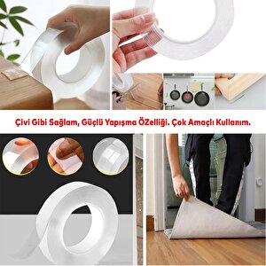 Çift Taraflı Nano Bant Suya Dayanıklı Yıkanabilir Güçlü Yapıştırma Bandı Şeffaf 18 Mm X 2 Metre