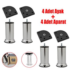 Kanepe Baza Koltuk Destek Yükseltme Yükseltici 4 Adet Ayağı M8 Civatalı Krom Metal Ayakları 12 Cm 4'lü Set
