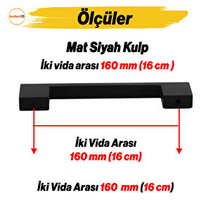 Mobilya Mutfak Çekmece Dolap Dolabı Kulbu Kulpu Kulpları (160 Mm - 16 Cm) Mat Siyah Metal