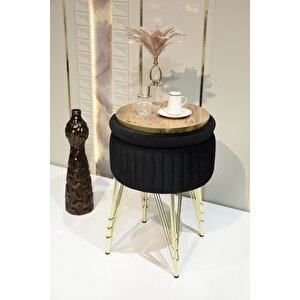 Bianco Metal Ayaklı Sehpalı Puf Altın Siyah (gold Black)