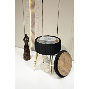 Bianco Metal Ayaklı Sehpalı Puf Altın Siyah (gold Black)